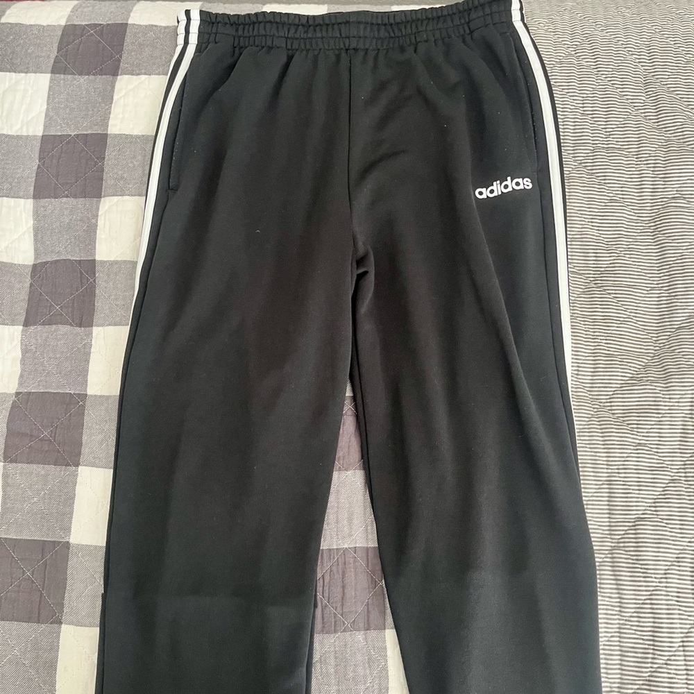 adidas Black Joggers with White Side Stripes, like new.